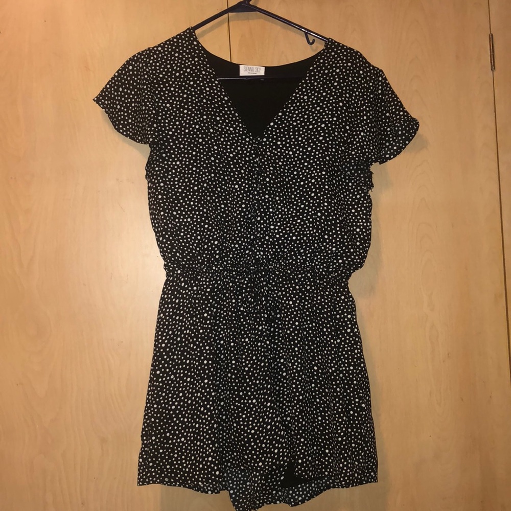 Black and white polka dot romper